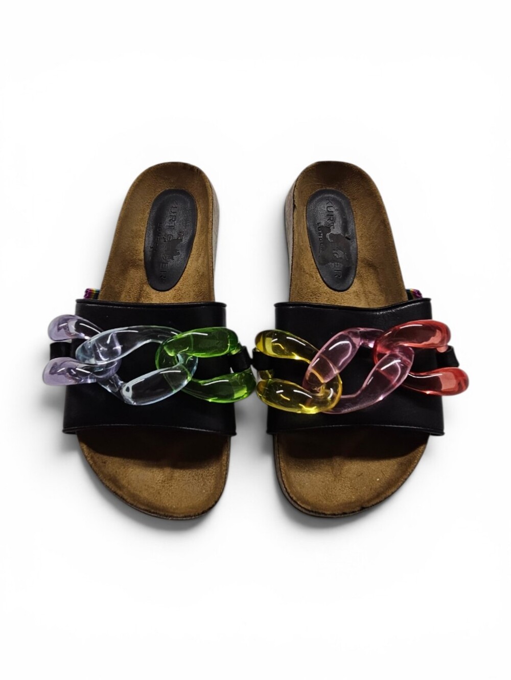Kurt Geiger London Ozark Chain Slide Sandals In Black And Rainbow Size 7